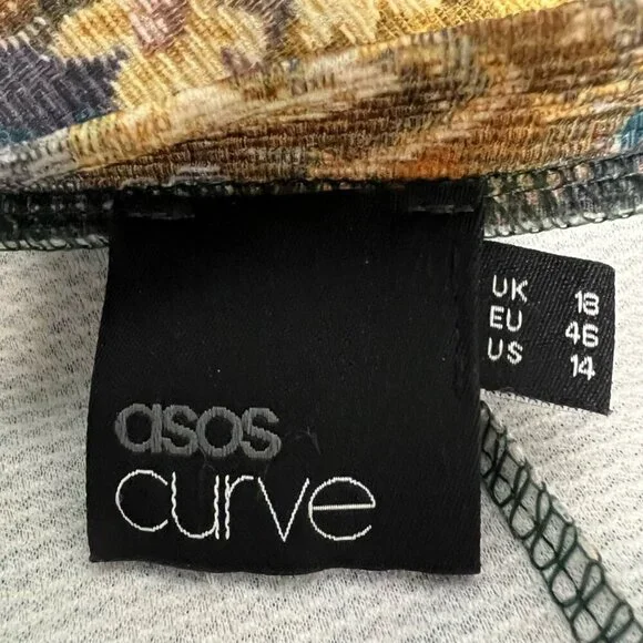 Asos Curve Womens A Line Dress Multicolor Floral Stretch Short Sleeve UK 14 - Picture 11 of 11